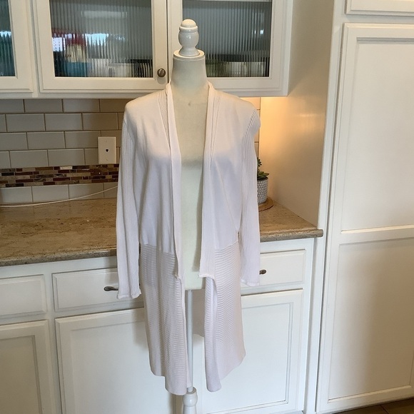 Neiman Marcus White Long Cardigan Open Front Size Large - Picture 1 of 9